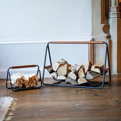 Contemporary Black with Hanging Leather Kindling Holder