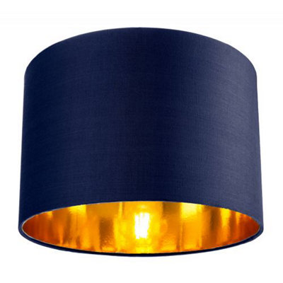 Contemporary Blue Cotton 12" Table/Pendant Lamp Shade with Shiny Copper