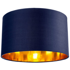 Contemporary Blue Cotton 14 Table/Pendant Lamp Shade with Shiny Copper Inner