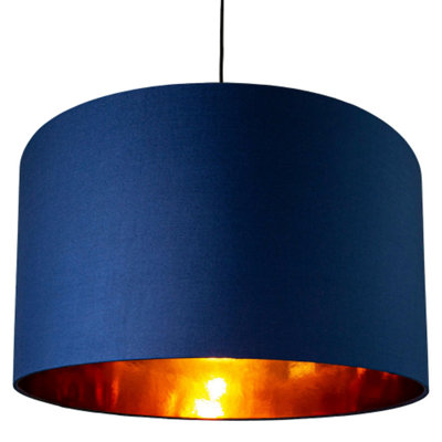 Contemporary Blue Cotton 20 Floor/Pendant Lamp Shade with Shiny Copper Inner