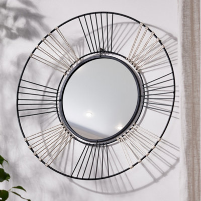 Contemporary Boho Style Indoor Bathroom Mirror Wall Hanging Metal Frame Living Room Bedroom Hallway Mirror 58cm