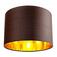 Contemporary Brown Cotton 12" Table/Pendant Lamp Shade with Shiny Copper Inner