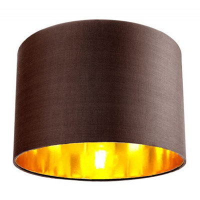 Contemporary Brown Cotton 12 Table/Pendant Lamp Shade with Shiny Copper Inner