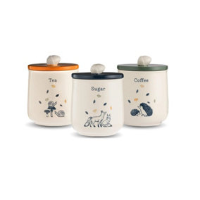 Contemporary Ceramic Woodland Storage Jar Tea Coffee Sugar Kitchen Canister Set