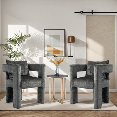 Contemporary Chenille Lounge Chair Set (2) with Unique Hollow Armrests ...