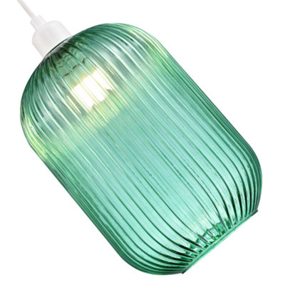 Contemporary Chic Emerald Forest Green Line Ribbed Glass Pendant Light Shade