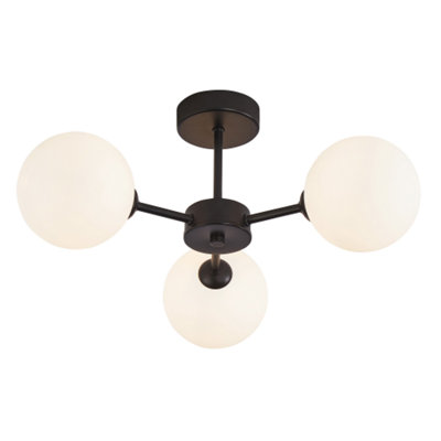 Contemporary Chic Matte Black Ceiling Light with Opal White Globe Glass Shades