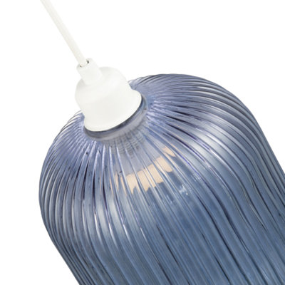 Contemporary Chic Navy Midnight Blue Line Ribbed Glass Pendant Light Shade
