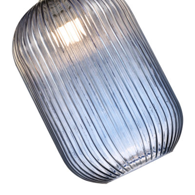 Contemporary Chic Navy Midnight Blue Line Ribbed Glass Pendant Light Shade