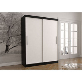 Contemporary Chic - Vista 04 Sliding Door Wardrobe in Black and Oak Sonoma - (H)2000mm x (W)1500mm x (D)610mm