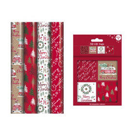 Contemporary Christmas Gift Wrapping Paper 4 x 7M Rolls & Gift Tags Camper Tree