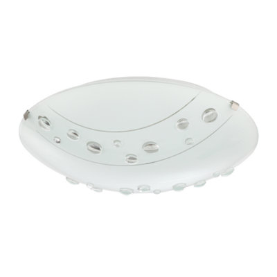 Contemporary Circular Opal White Glass Flush Ceiling Light with Crystal Buttons