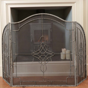 Contemporary Country Fireplace Fire Guard Silver Fire Screen