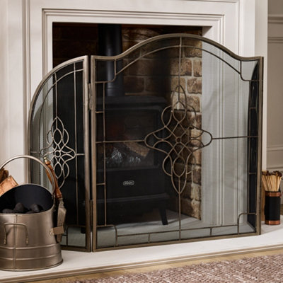 Contemporary Country Fireplace Fire Guard Silver Fire Screen - 3