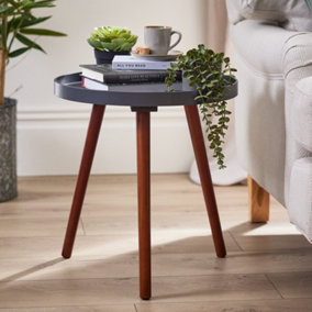 Contemporary Dark Grey and Pine Bed Side Table, Living Room Coffee Table