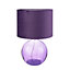 Contemporary Deep Purple Ribbed Glass Table Lamp with Soft Velvet Fabric Shade