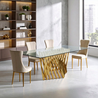 Contemporary Design Tempered Glass Top Dining Table With Gold Finish ...