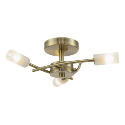 Contemporary Designer 3-Arm Antique Brass Ceiling Light with Tubular Shades