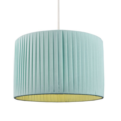 Contemporary Designer Double Pleated Duck Egg Cotton Fabric 12 Drum Lamp Shade