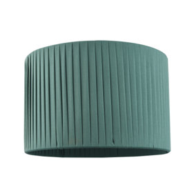 Contemporary Designer Double Pleated Green Cotton Fabric 12 Drum Lamp Shade