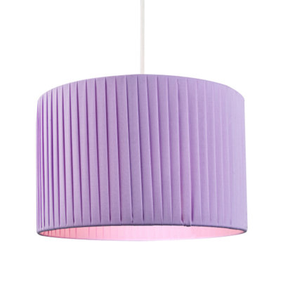 Contemporary Designer Double Pleated Lilac Cotton Fabric 12 Drum Lamp Shade