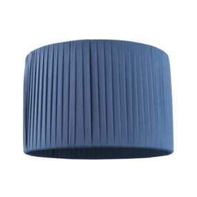 Contemporary Designer Double Pleated Navy Blue Cotton Fabric 12 Drum Lamp Shade
