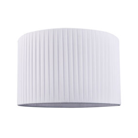 Contemporary Designer Double Pleated White Cotton Fabric 12 Drum Lamp Shade