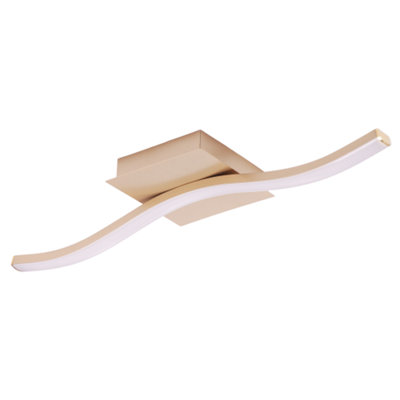 Contemporary Designer Single Wavy Strip LED Ceiling Light Fitting in Matte Gold