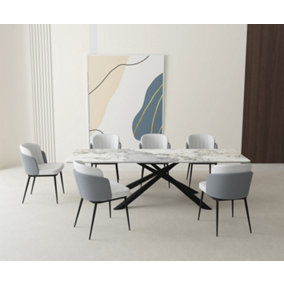 Contemporary Elegance: 160cm x 80cm Sintered Stone Dining Table with Glossy Black Cross Metal Legs