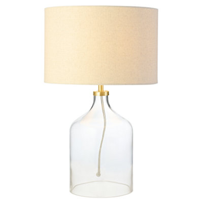 Contemporary Elegant Table Lamp with Clear Glass Base and Oatmeal Linen Shade