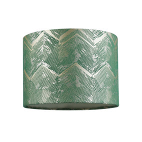 Contemporary Emerald Green Drum Lamp Shade with Gold and Silver Metallic Decor