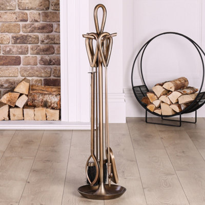 Contemporary Fireplace Freestanding 4pc Fireside Copper Finish Companion Set - 90cm High