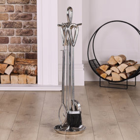 Contemporary Fireplace Freestanding 4pc Fireside Silver Finish Companion Set - 90cm High