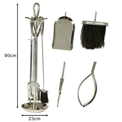 Contemporary Fireplace Freestanding 4pc Fireside Silver Finish Companion Set - 90cm High