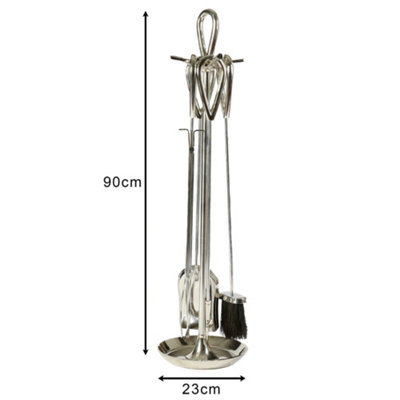 Contemporary Fireplace Freestanding 4pc Fireside Silver Finish Companion Set - 90cm High - 5