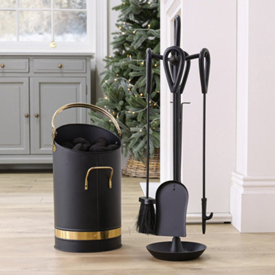 Contemporary Fireside 4pc Companion Set 75cm with Coal Bucket and Kindling Coal & Log Bucket