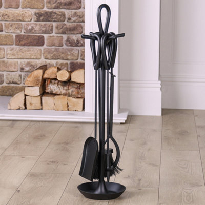 Contemporary Fireside 4pc Companion Set Freestanding Fireplace Tool Accessory Set Black Fire Set - 75cm High
