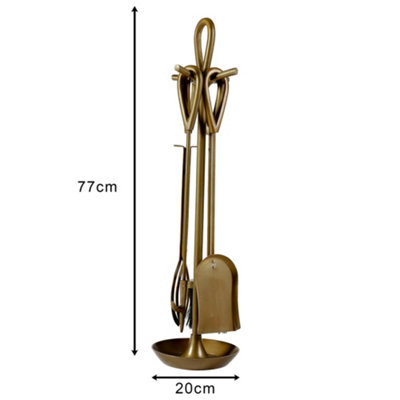 Contemporary Fireside 4pc Companion Set Freestanding Fireplace Tool Accessory Set Brass Antique Fire Set - 75cm High - 5