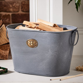 Contemporary Fireside Honey Bee Coal, Log Storage and Kindling Bucket