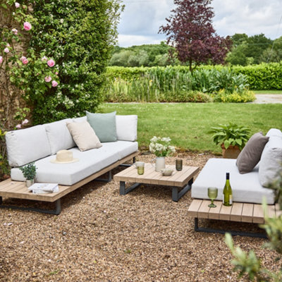 Contemporary Five Seater Garden Sofa Coffee Table Corner Couch Acacia Wood Outdoor Seating Patio Lawn
