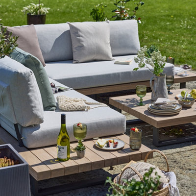 Contemporary Five Seater Garden Sofa Coffee Table Corner Couch Acacia Wood Outdoor Seating Patio Lawn