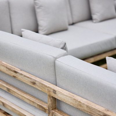 Contemporary Five Seater Garden Sofa & Coffee Table Corner Couch Slatted Wood Outdoor Terrace Patio Lawn Decking Furniture - 6