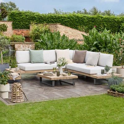 Contemporary Five Seater Summer Garden Sofa & Coffee Table Corner Couch ...