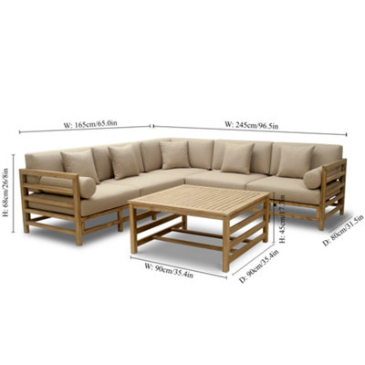 Contemporary Five Seater Summer Garden Sofa & Coffee Table Corner Couch Slatted Wood Outdoor Terrace Patio Lawn Decking Furniture