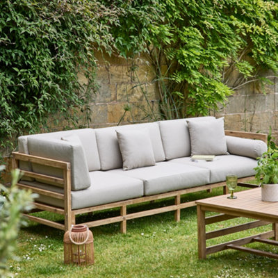 Contemporary Five Seater Summer Garden Sofa & Coffee Table Corner Couch Slatted Wood Outdoor Terrace Patio Lawn Decking Furniture - 3