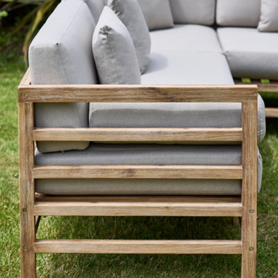 Contemporary Five Seater Summer Garden Sofa & Coffee Table Corner Couch Slatted Wood Outdoor Terrace Patio Lawn Decking Furniture - 4