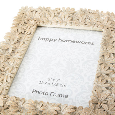 Contemporary Floral Sunflower 5x7 Photo Frame in Rustic Cream with Gold Trim