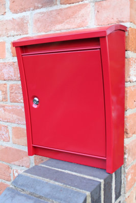 Contemporary Galvanised Wall Mounted Post Box Powder-Coated in Red- Letter Box