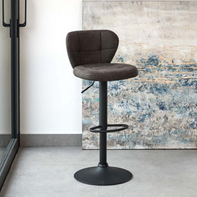 Contemporary gas lift bar stool in faux leather padded with foot rest - Curve Bar Stool in Grey (Single)
