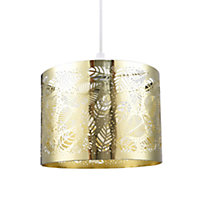 Contemporary Gold Plated Metal Pendant Light Shade with Fern Leaf Decoration